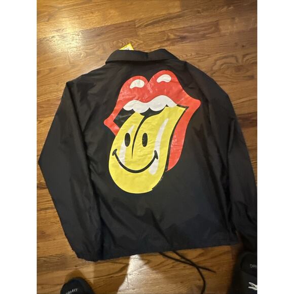 Market Smiley Coaches Jacket Rolling Stones Medium Black Nylon - Picture 15 of 15